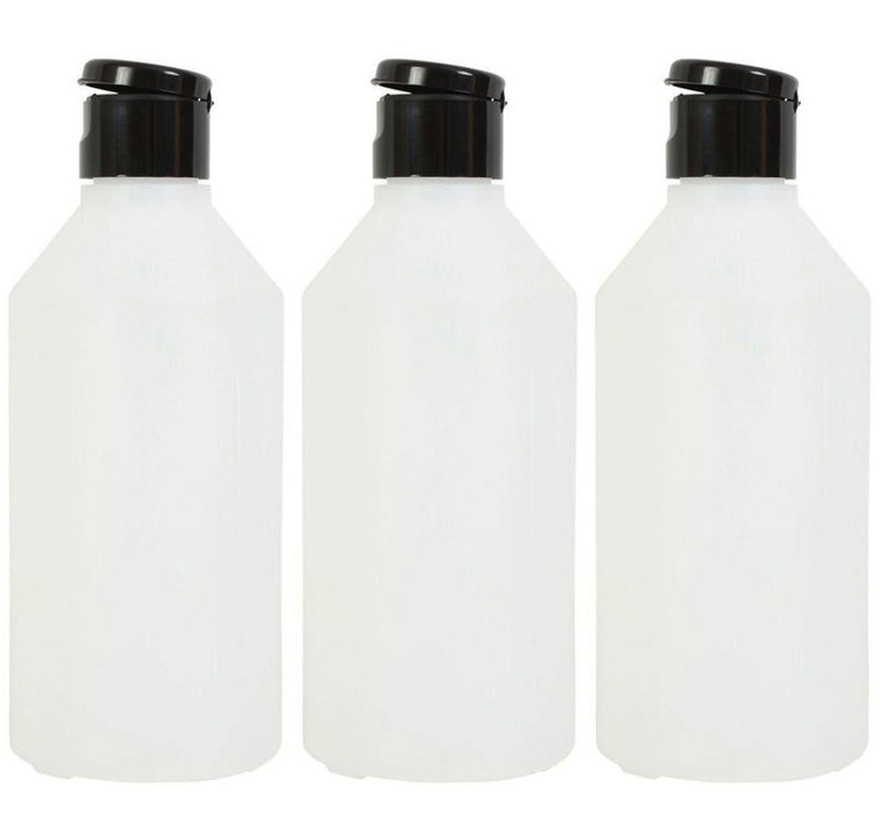 250ml Natural HDPE Bottles & Black Flip Top Caps (28/410)